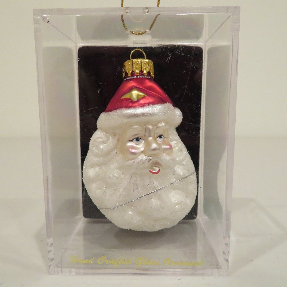 Christmas Santa Glass Ornament 3in Handcrafted Gift Box Keepsake